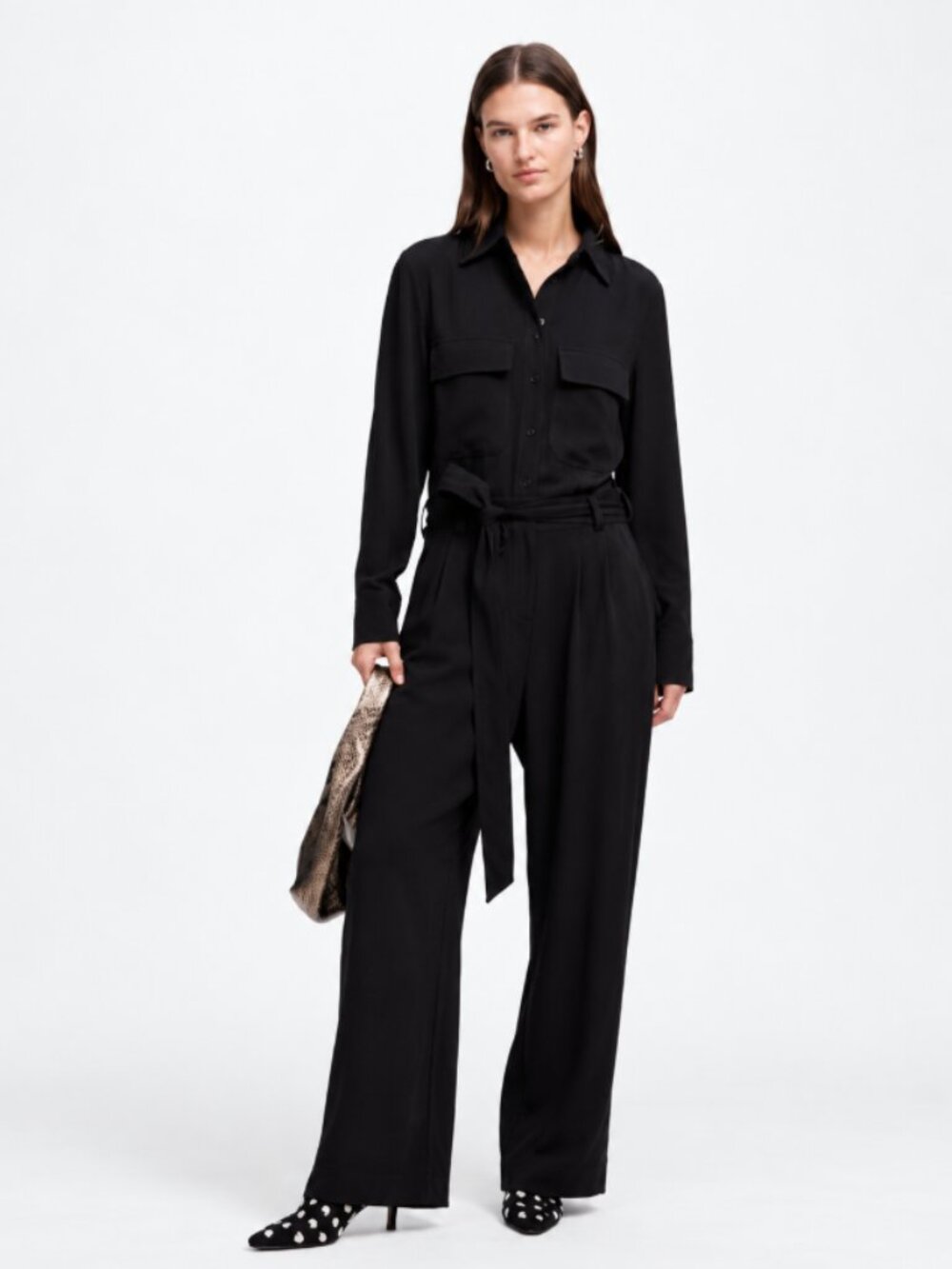 Madewell Tie-Waist Straight-Leg Jumpsuit Black Size 12
